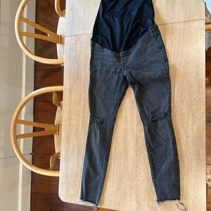 Madewell, over the belly, black, skinny, distressed jeans, size 28